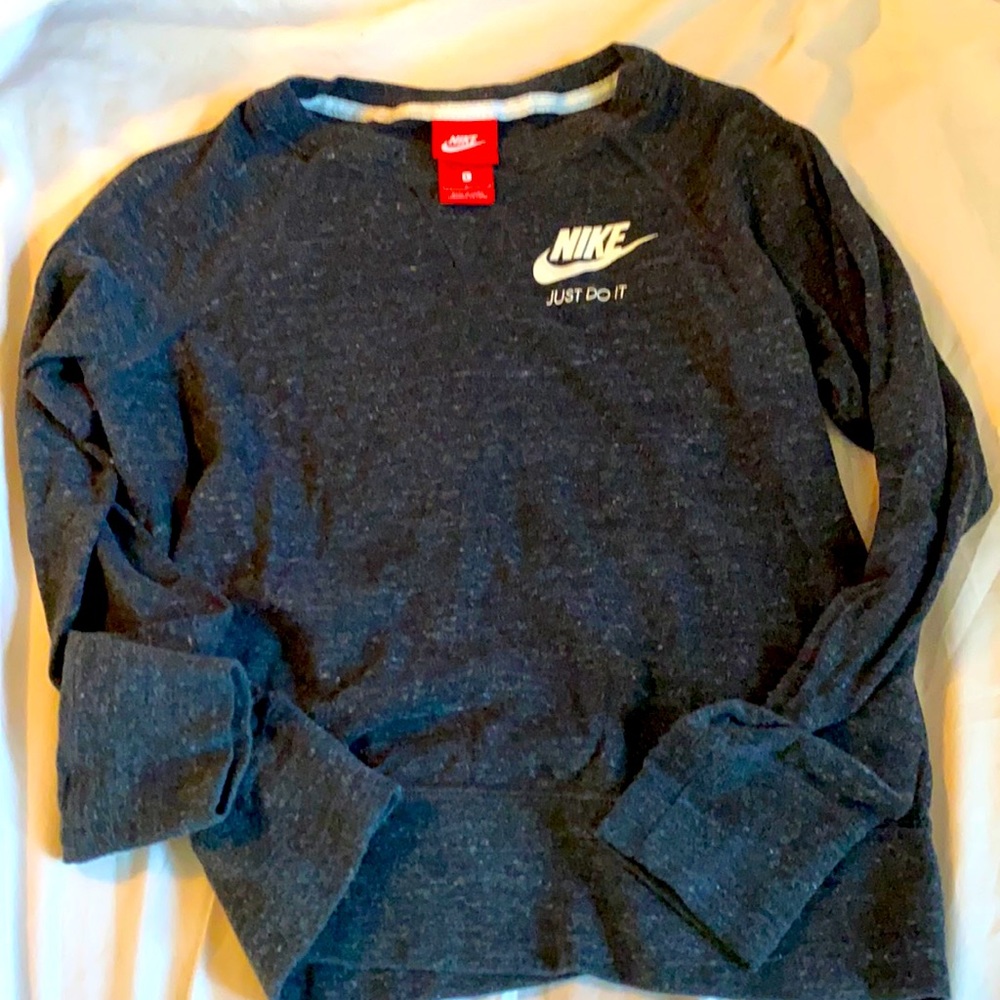 Girls charcoal grey black heather long sleeve  crew